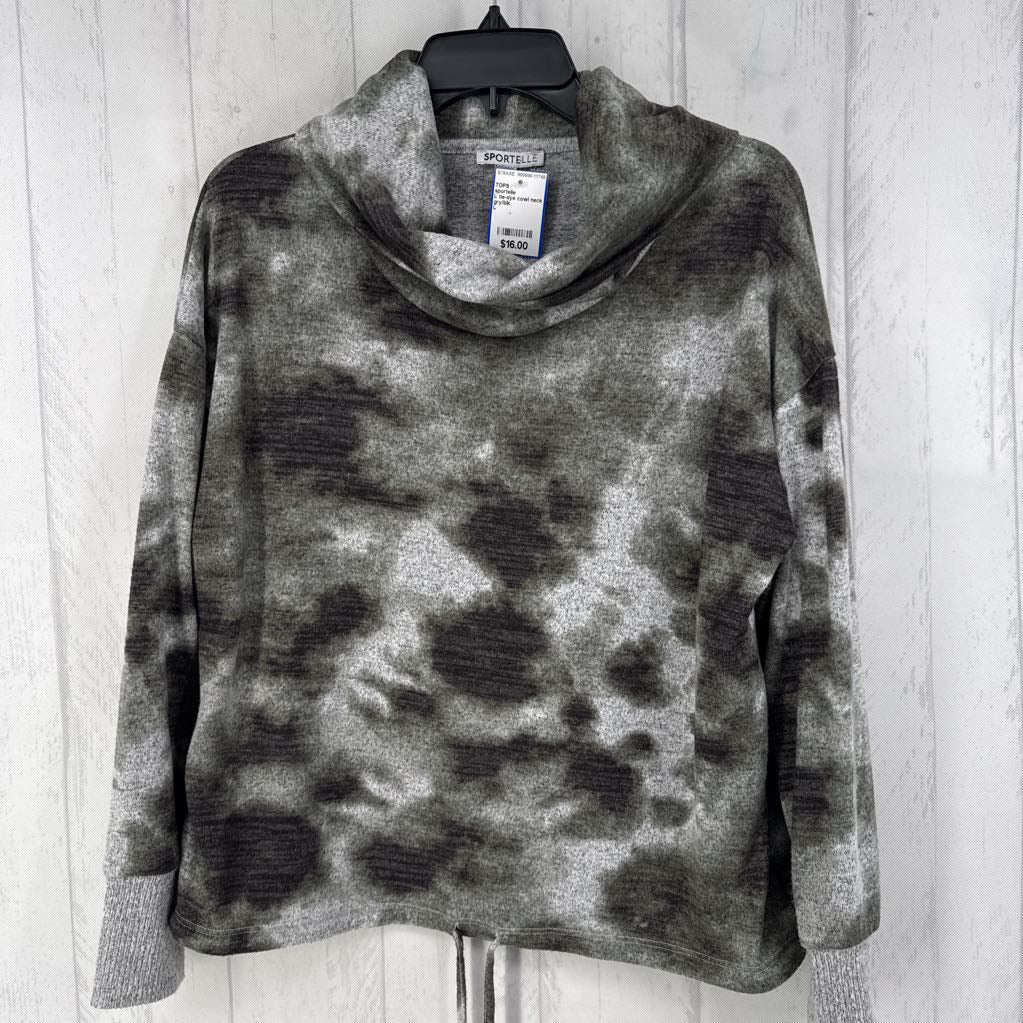 L tie-dye cowl neck l/s pullover