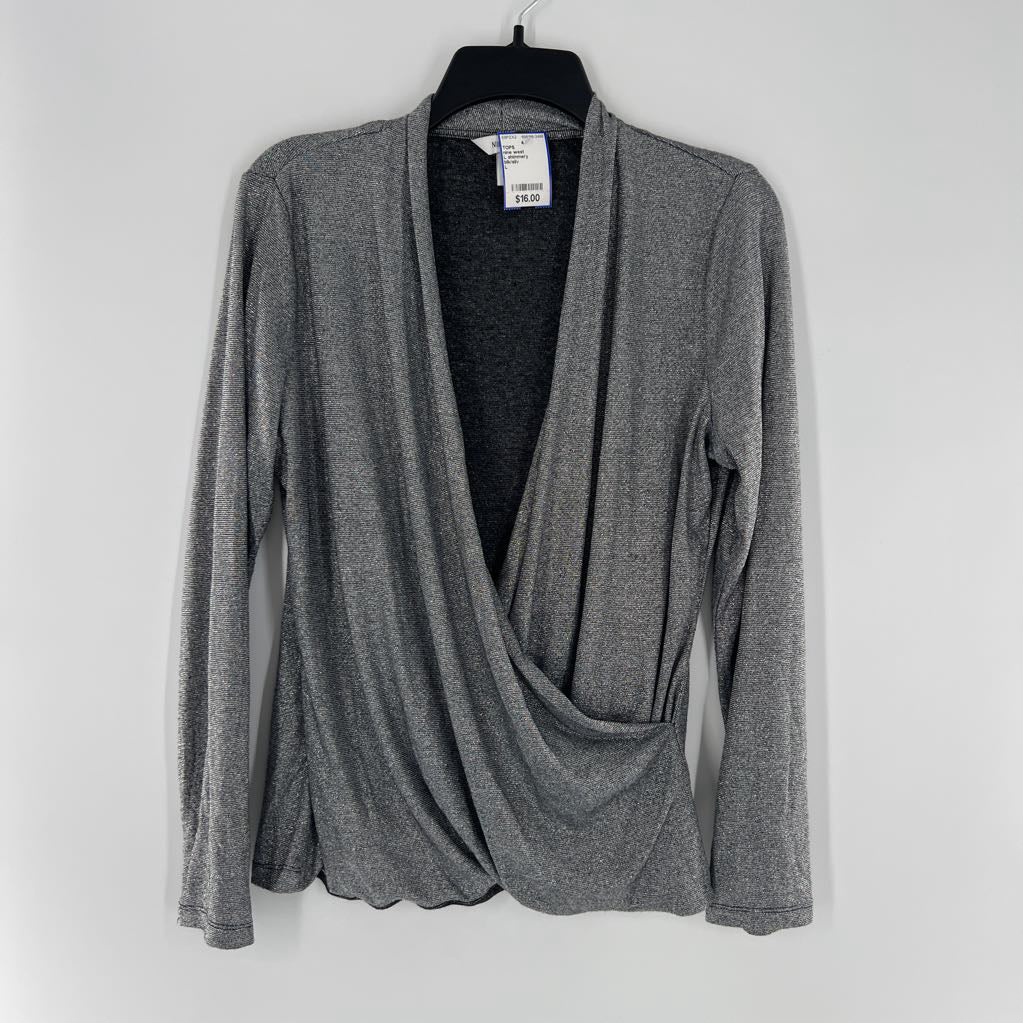 L shimmery crossover l/s top
