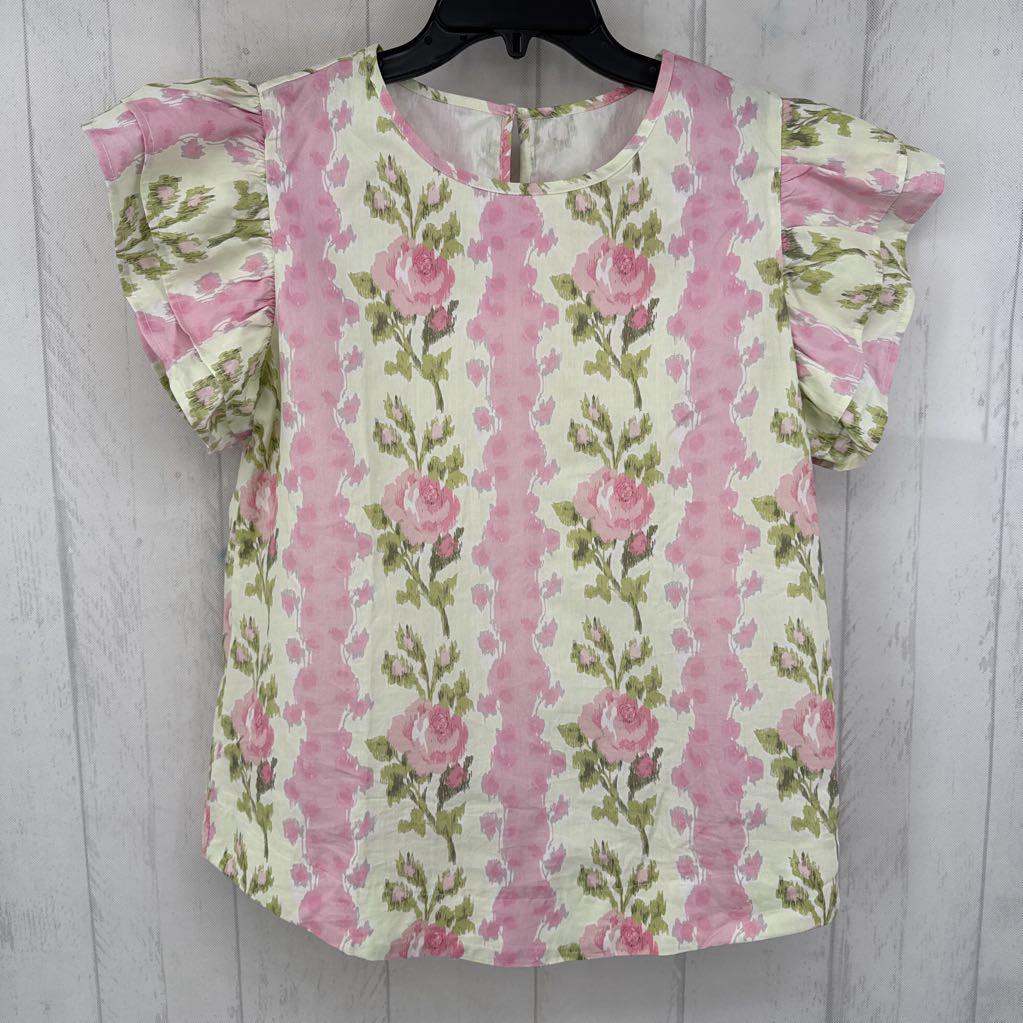 M ruffle slv rose print top