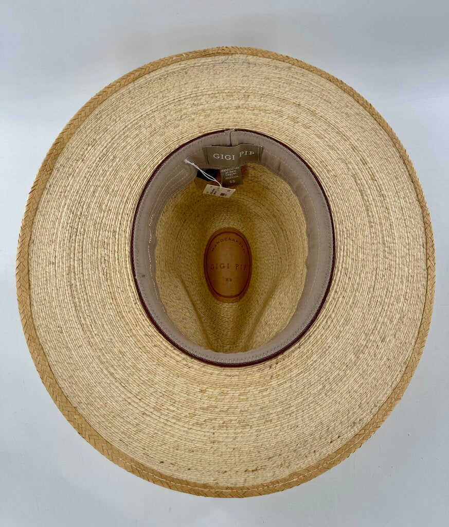 55/XS wide brim palm straw fedora hat