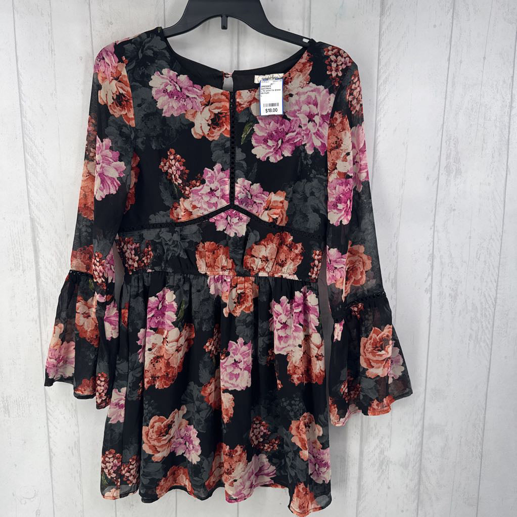L flo print l/s dress
