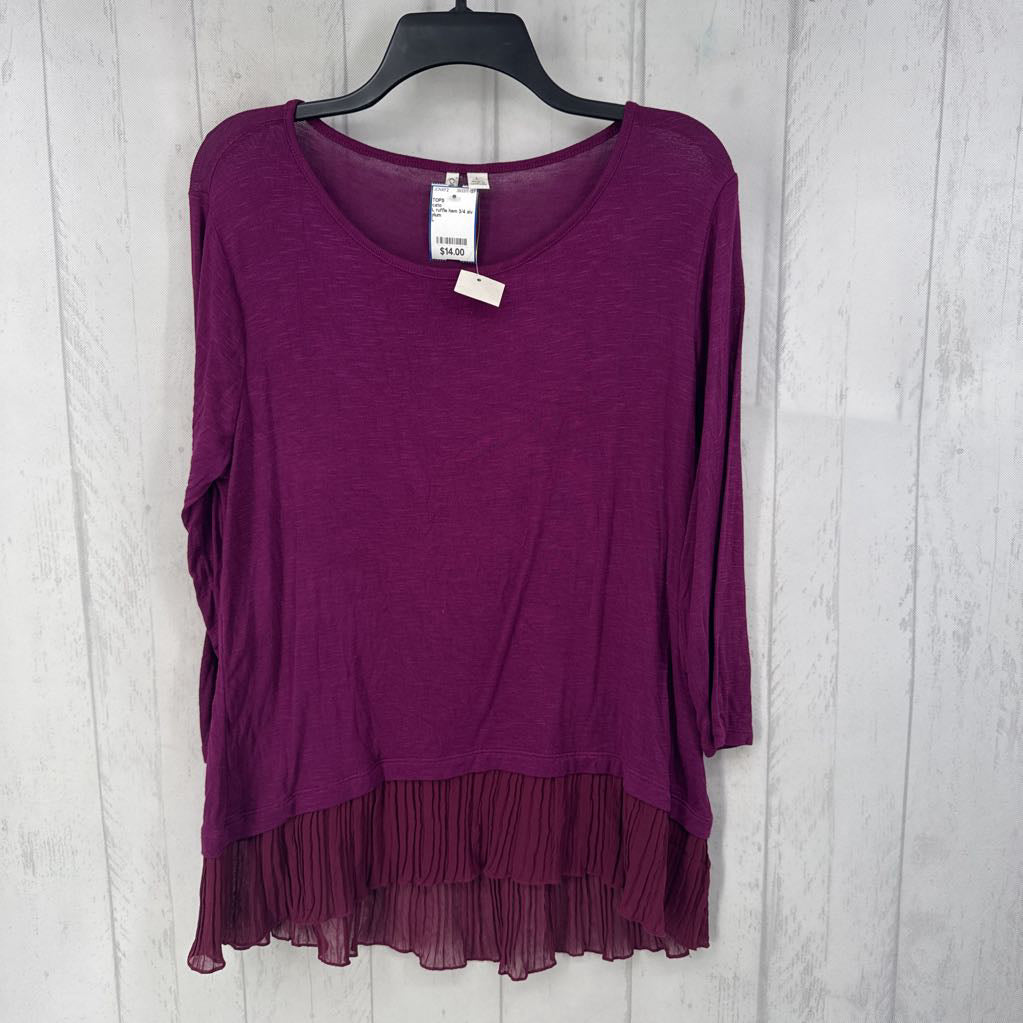 L ruffle hem 3/4 slv top