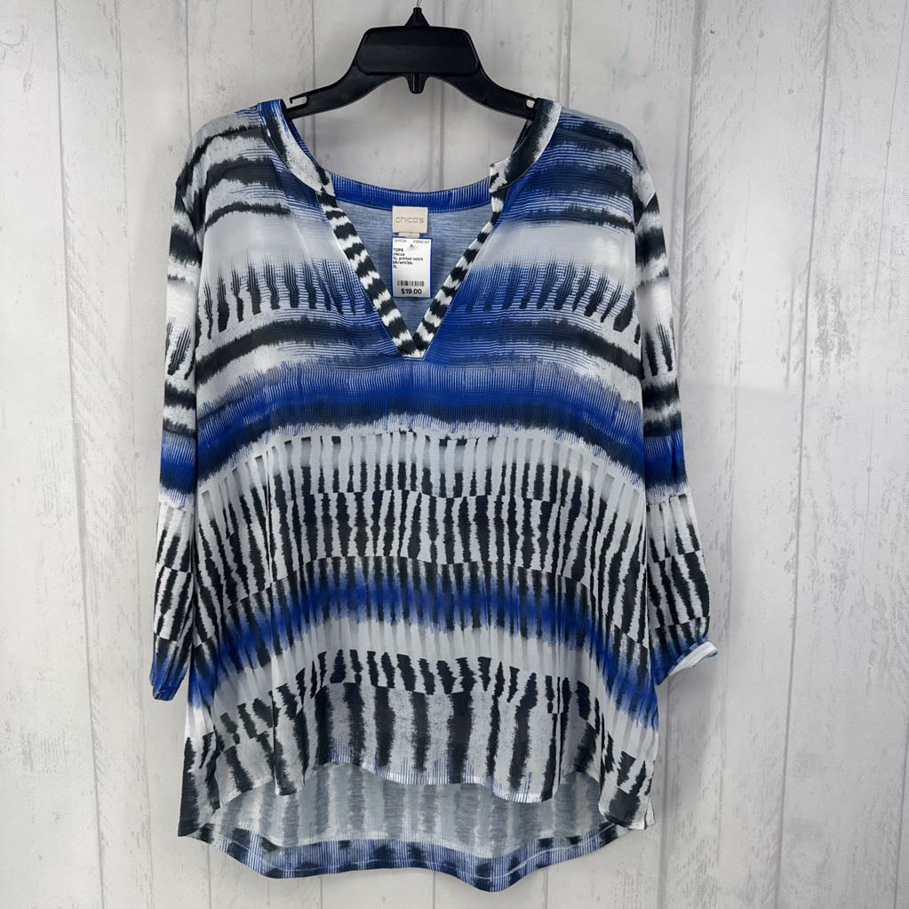 XL printed notch neck 3/4 slv top