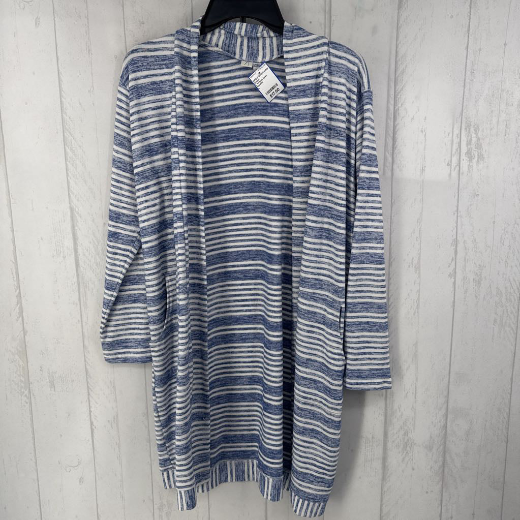 L striped open front cardi