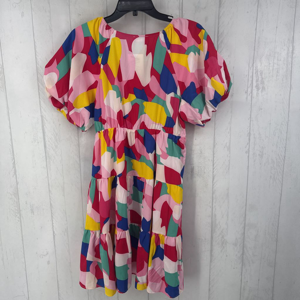 M s/s abstrace print v-neck dress