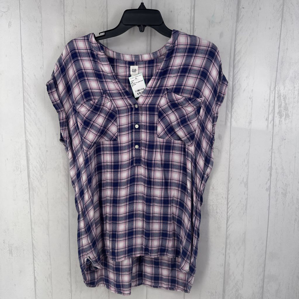 S cuff s/s plaid half button top