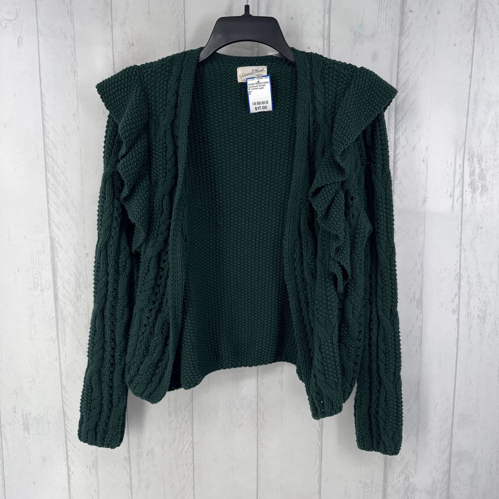 M ruffled open front cable knit cardi