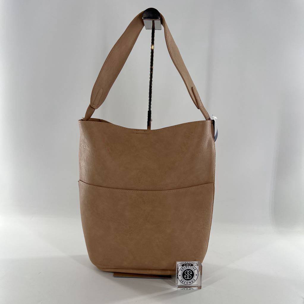 2Pc vegan leather tote bag w/ bow clutch