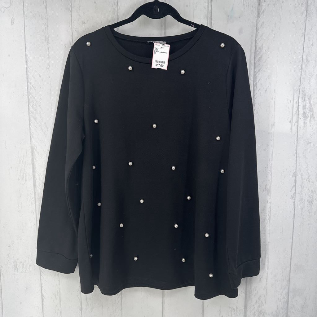 L pearl embelished l/s top