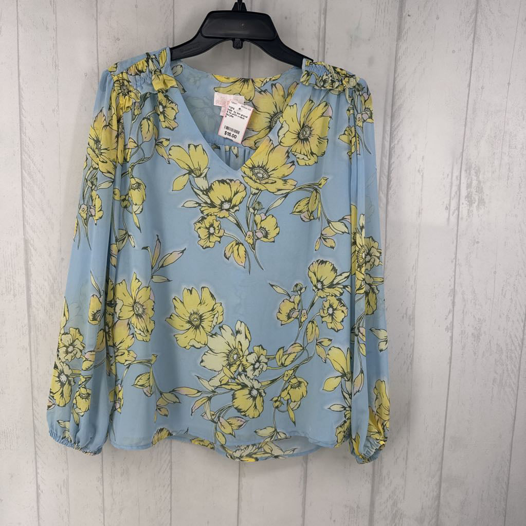 S flo print v-neck l/s top