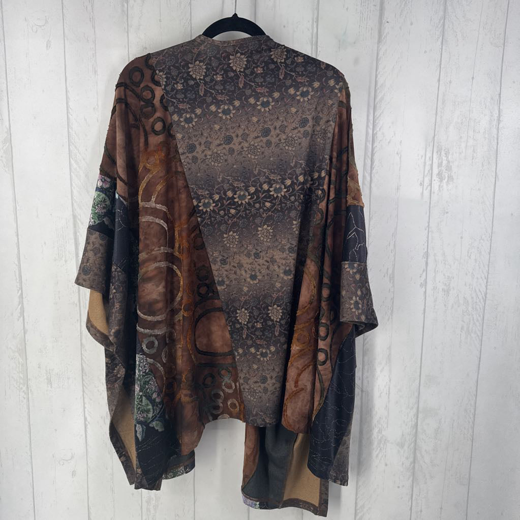 O/S mixed print poncho