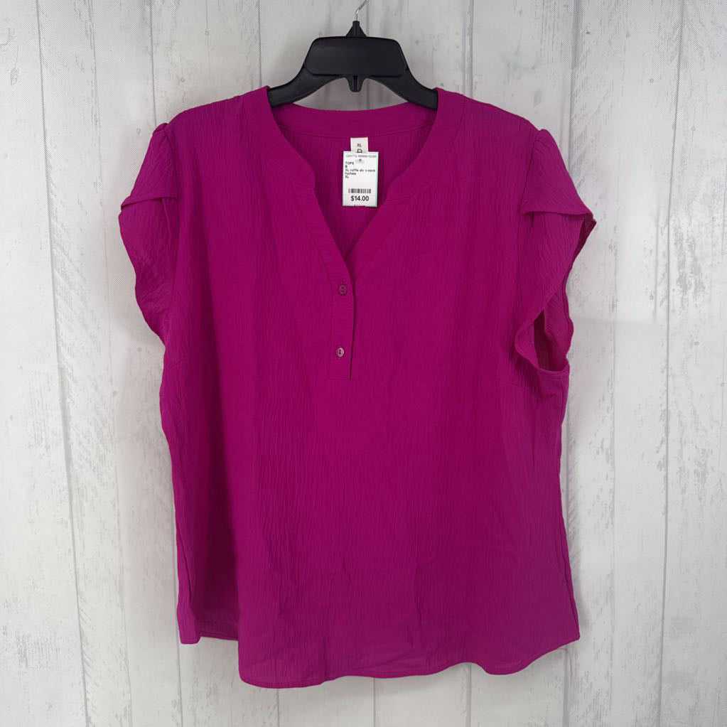 XL ruffle slv v-neck top
