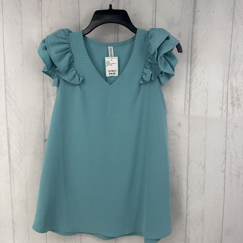 M tiered ruffle s/s v-neck top
