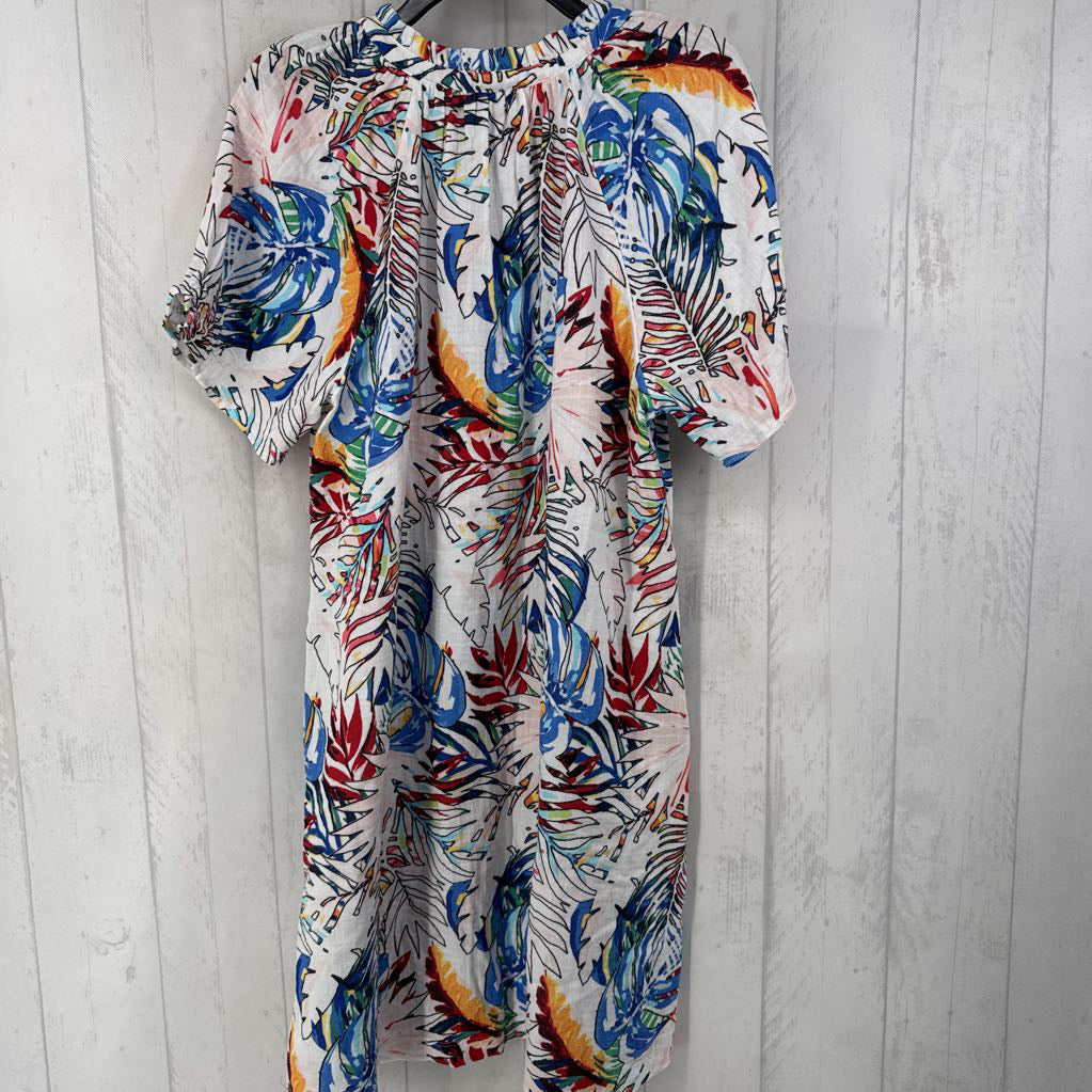 L s/s leaf print half button dress