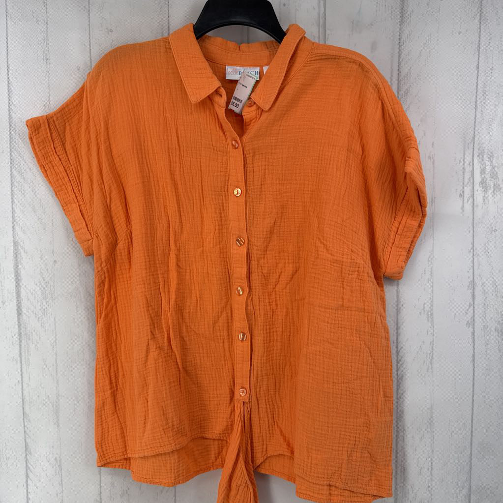 L cuff s/s gauze button knotted shirt