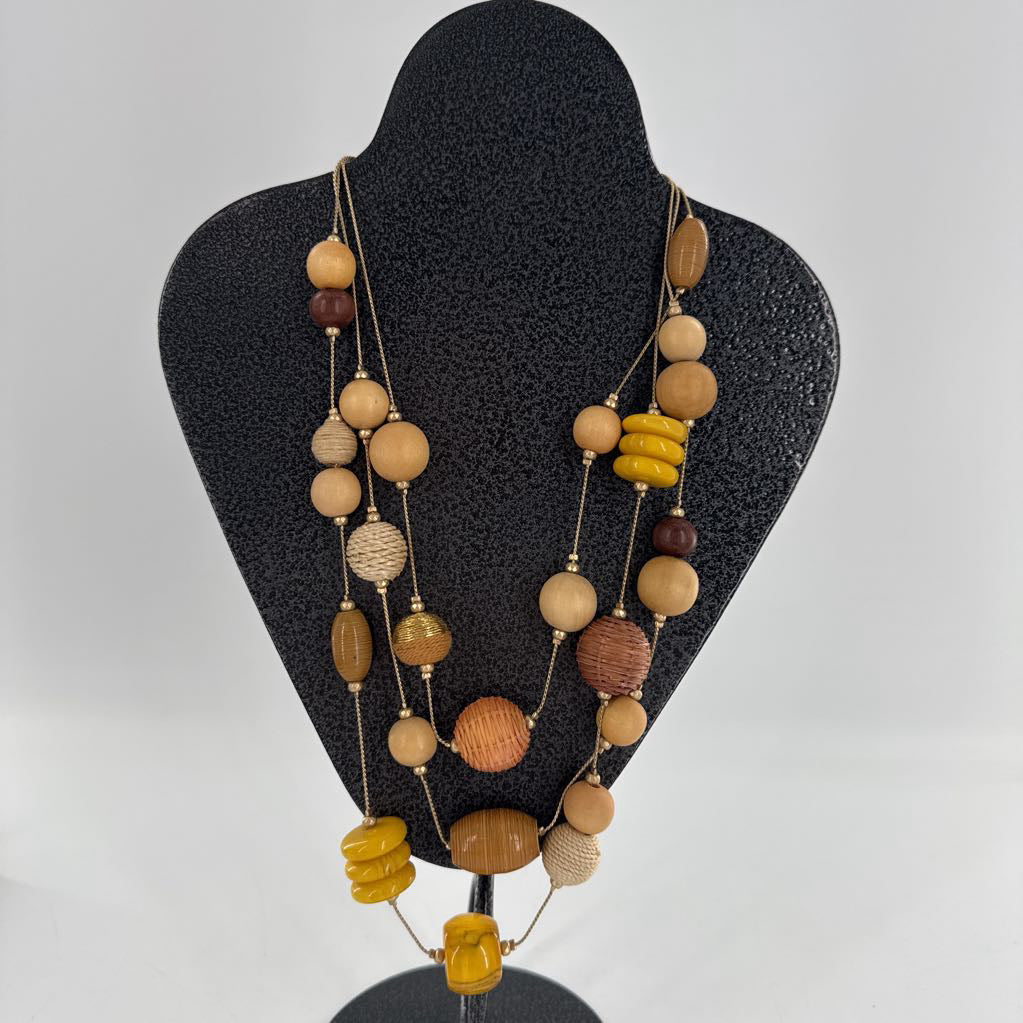 14" wood & woven beaded necklace