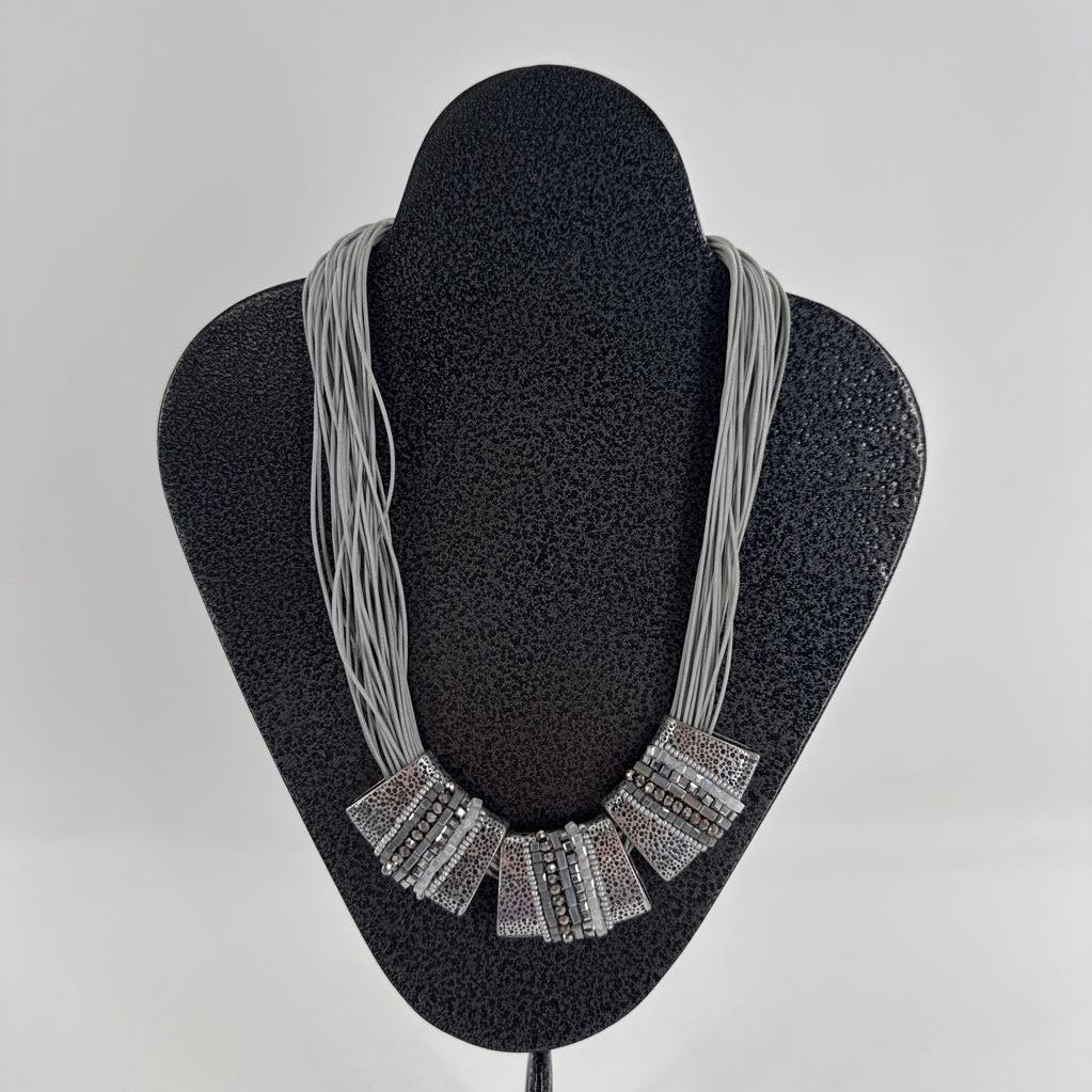 grey beaded multi strand rope necklace