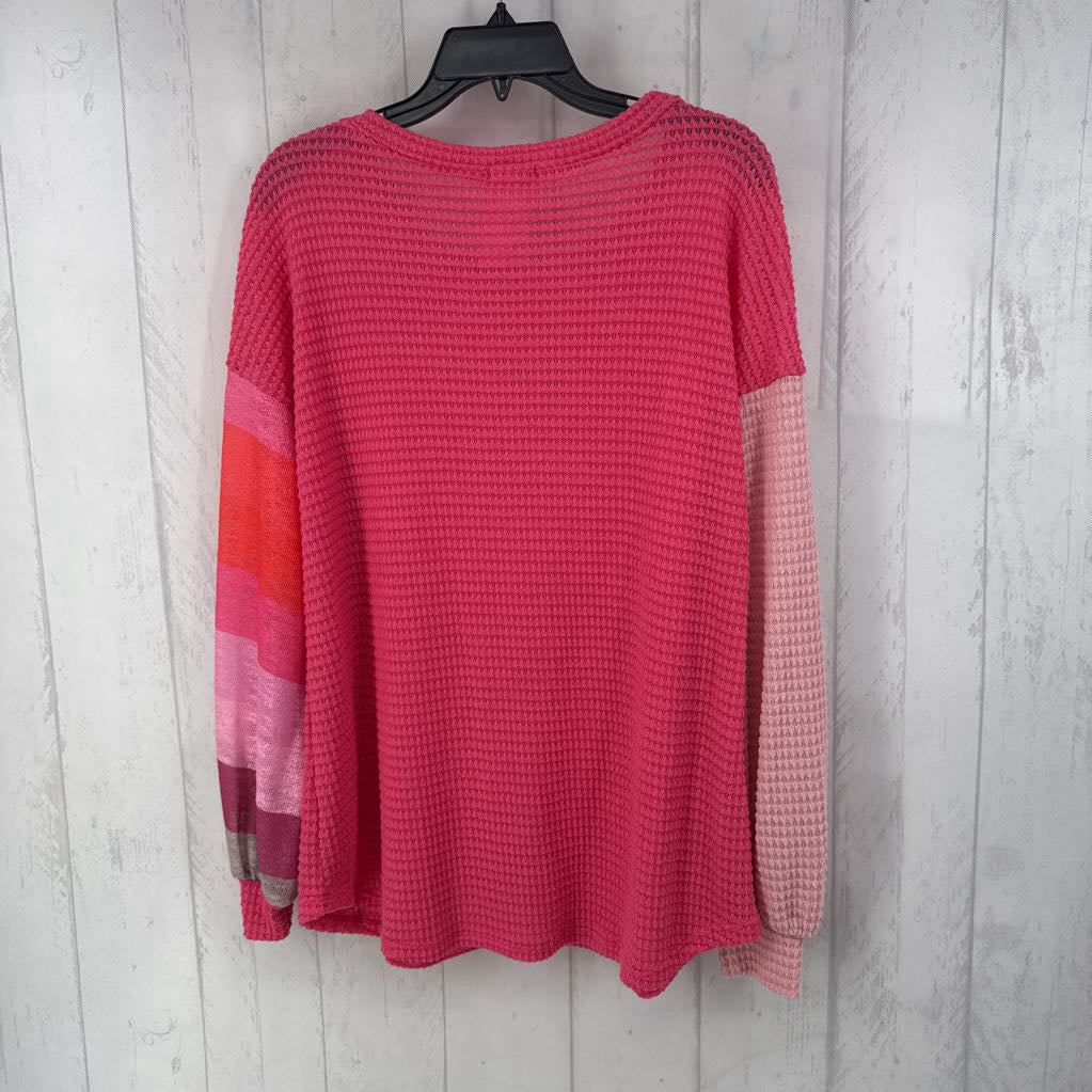 M waffle knit colorblock l/s top