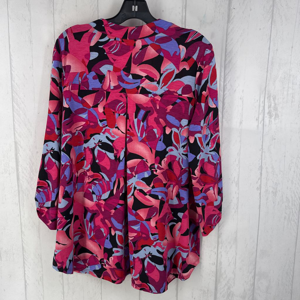 L flo print v-neck tab slv tunic