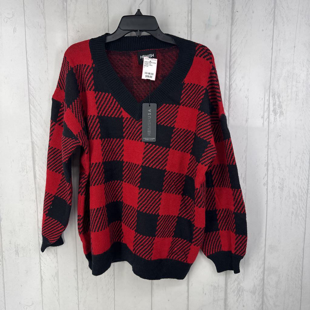 L plaid v-neck sweater