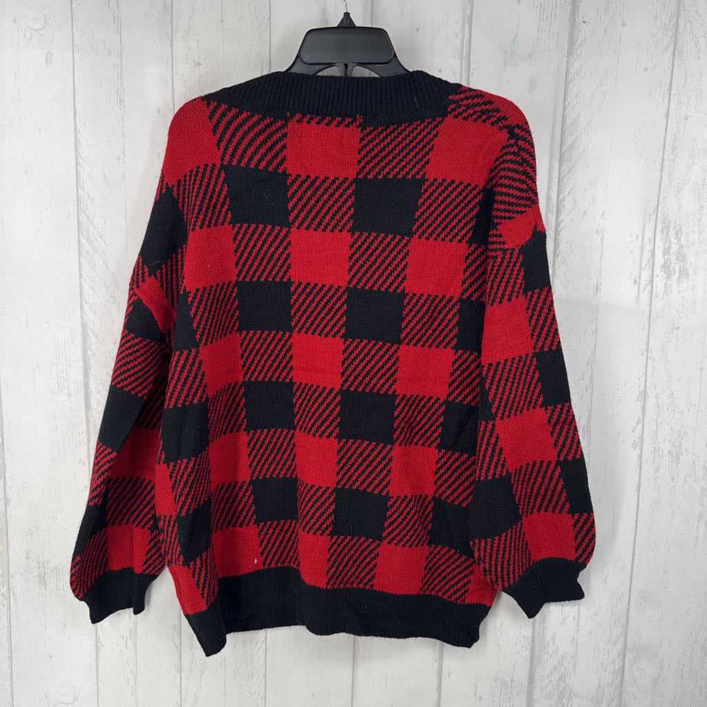 L plaid v-neck sweater