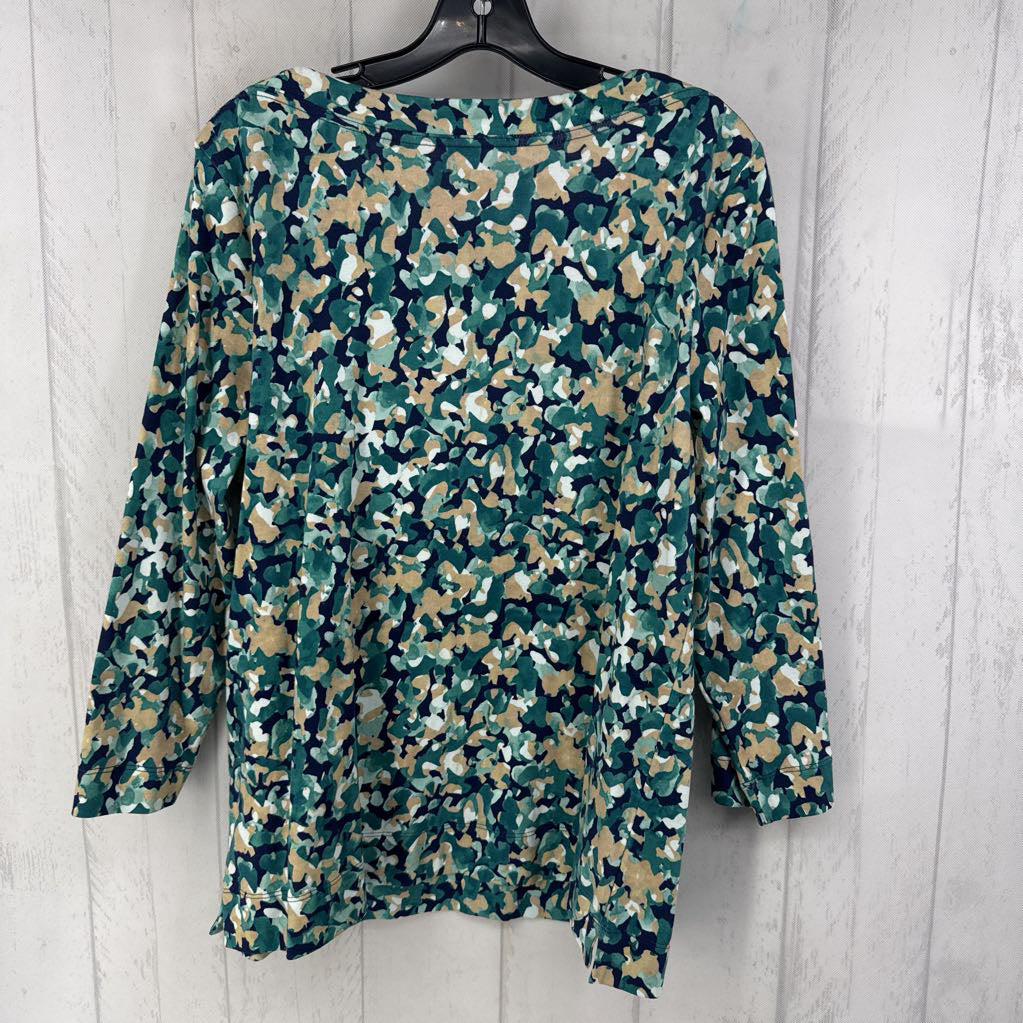 XL printed bateau neck 3/4 slv top
