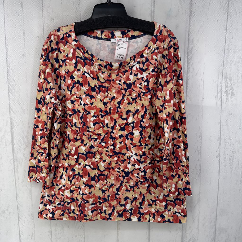 XL printed bateau neck 3/4 slv top