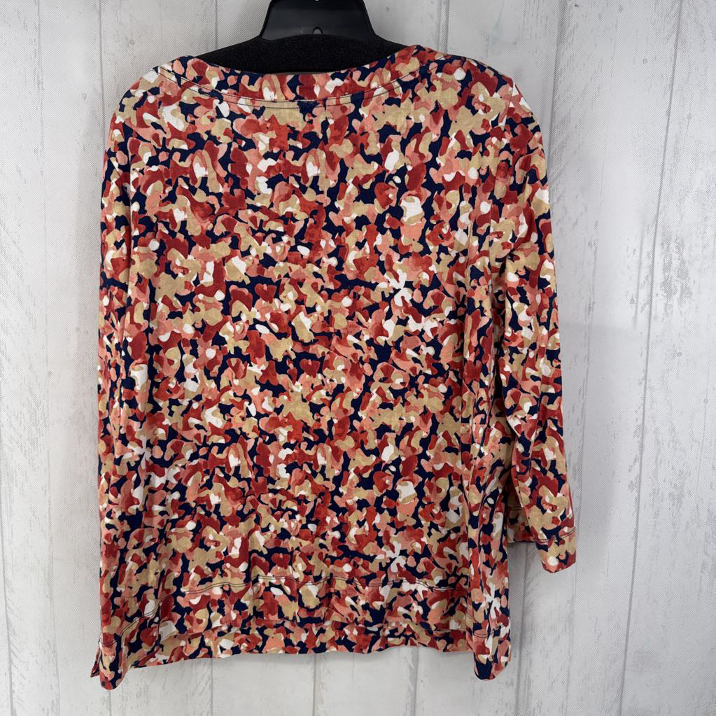 XL printed bateau neck 3/4 slv top