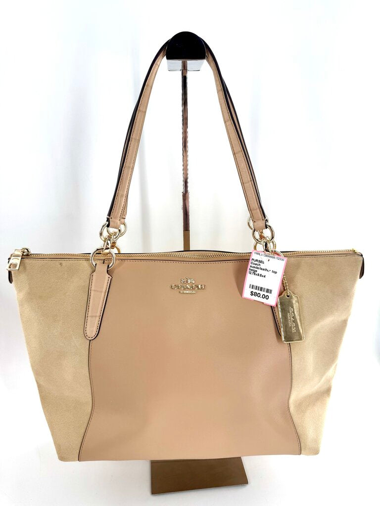 suede/leather top zip tote