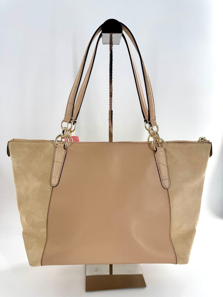 suede/leather top zip tote