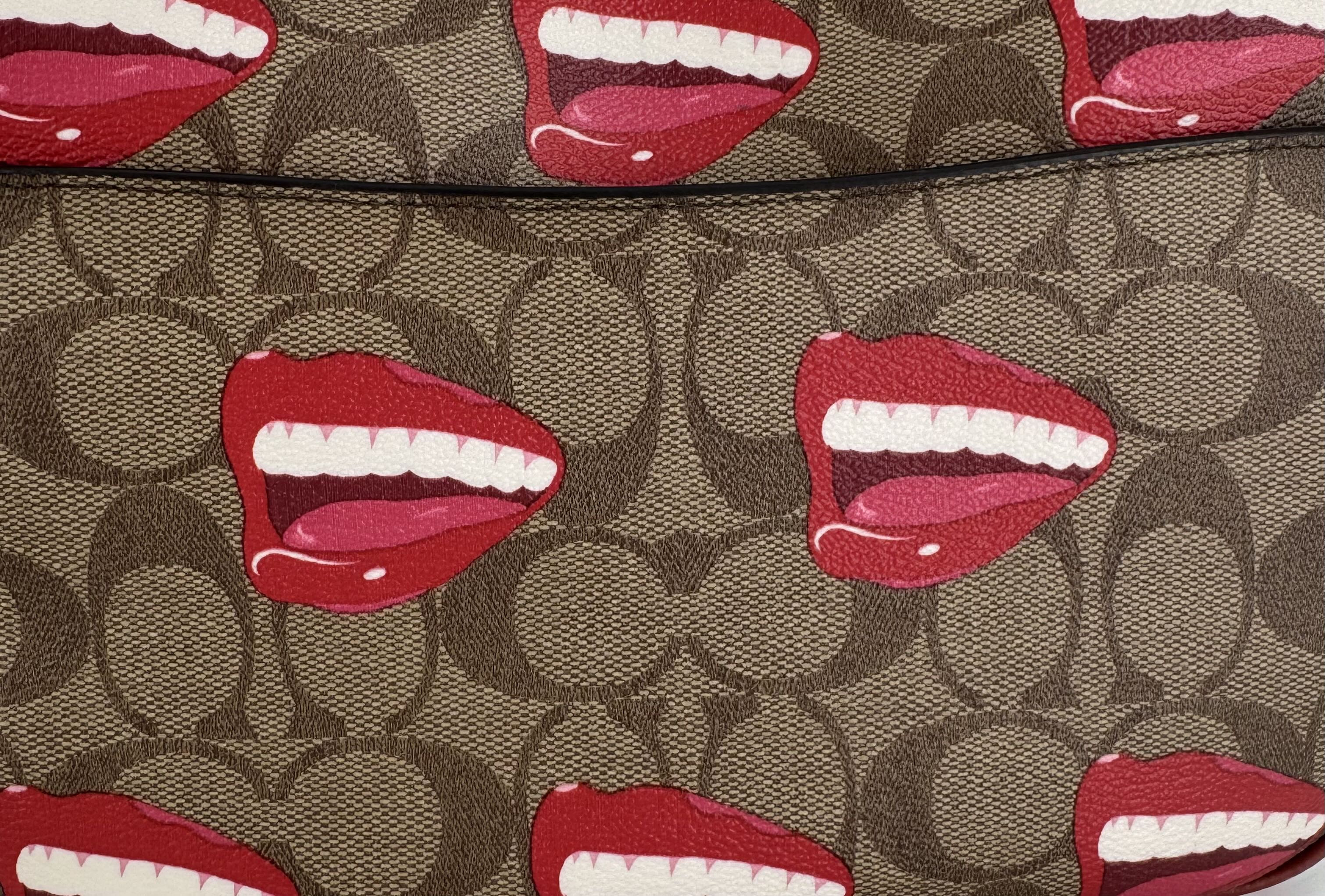 signature logo lips print camera bag