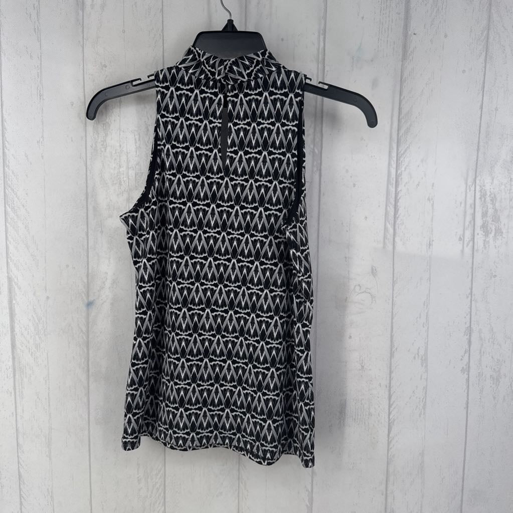 R54 XXS print cutout mock neck halter tank