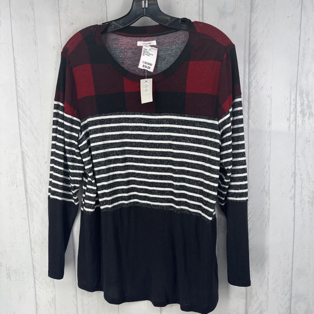 R30 OX plaid & striped l/s top
