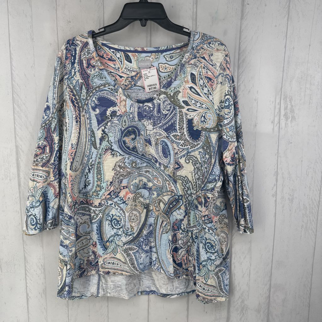 XL paisley print v-neck 3/4 slv top