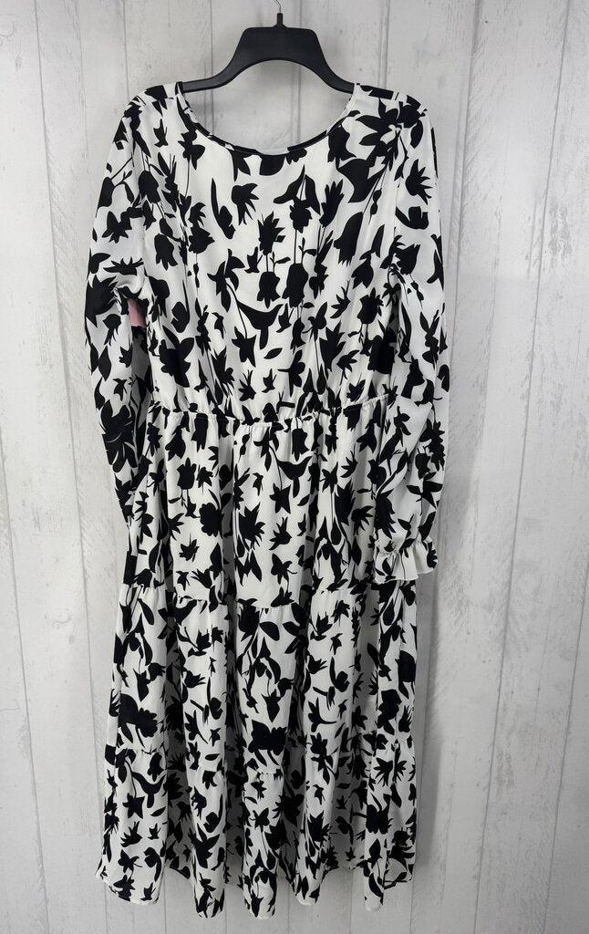 XL flo print v-neck l/s dress