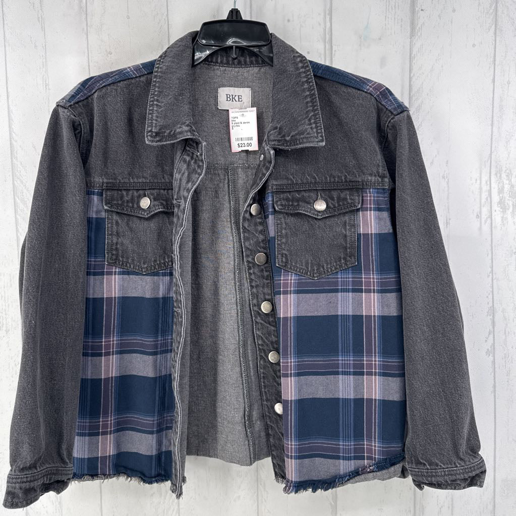 S plaid & denim shacket
