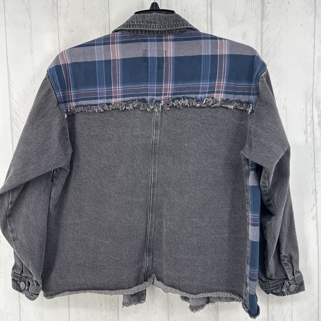 S plaid & denim shacket