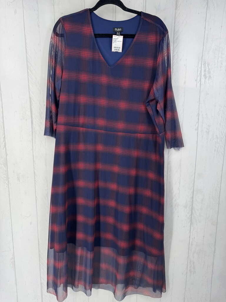 1X plaid v-neck 3/4 slv dress