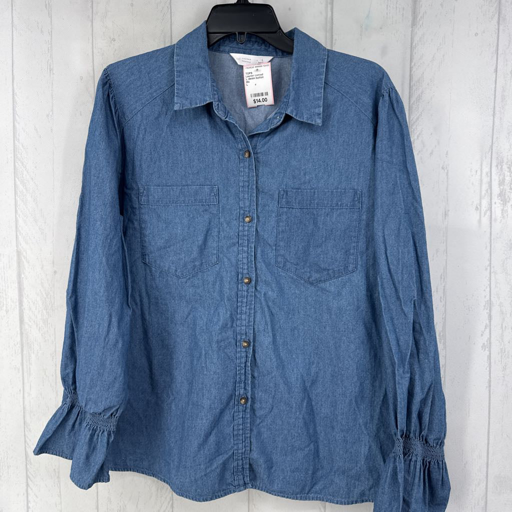 L denim button down l/s top