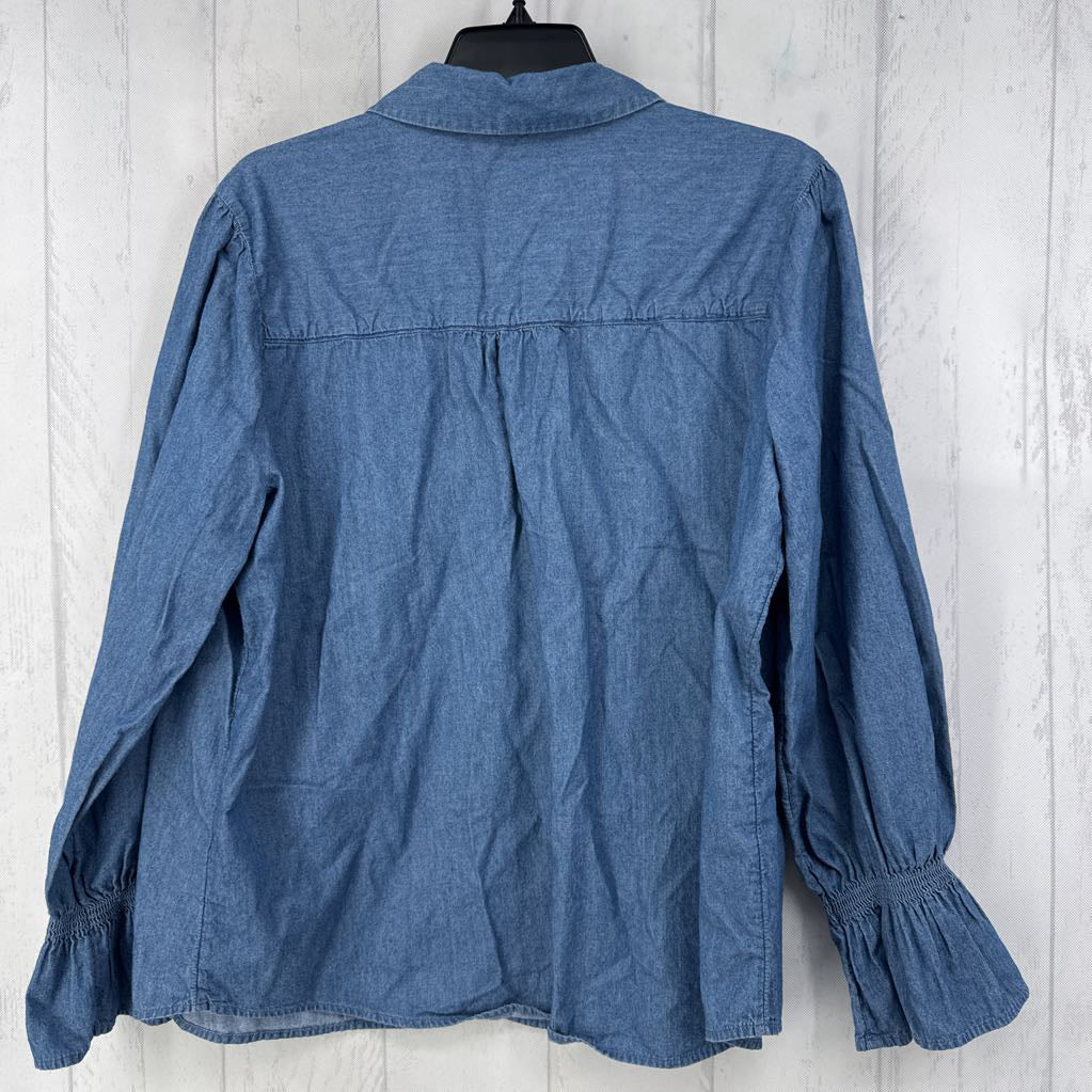 L denim button down l/s top