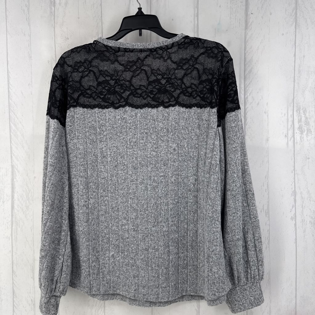 R35 L lace trim ribbed l/s top