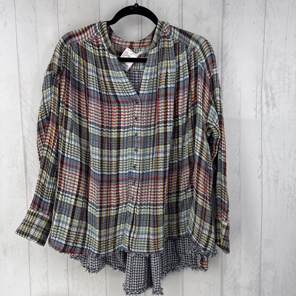XS plaid button down l/s top
