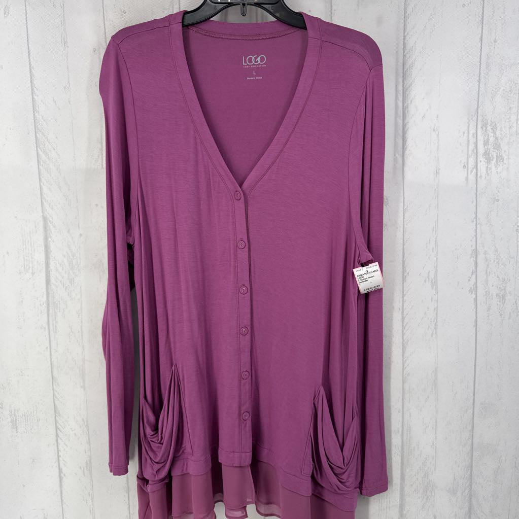 L button down layered hem cardi