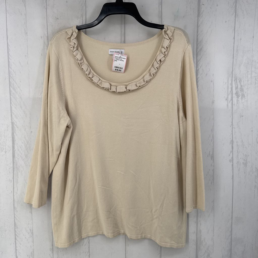 L ruffled neckline 3/4 slv sweater