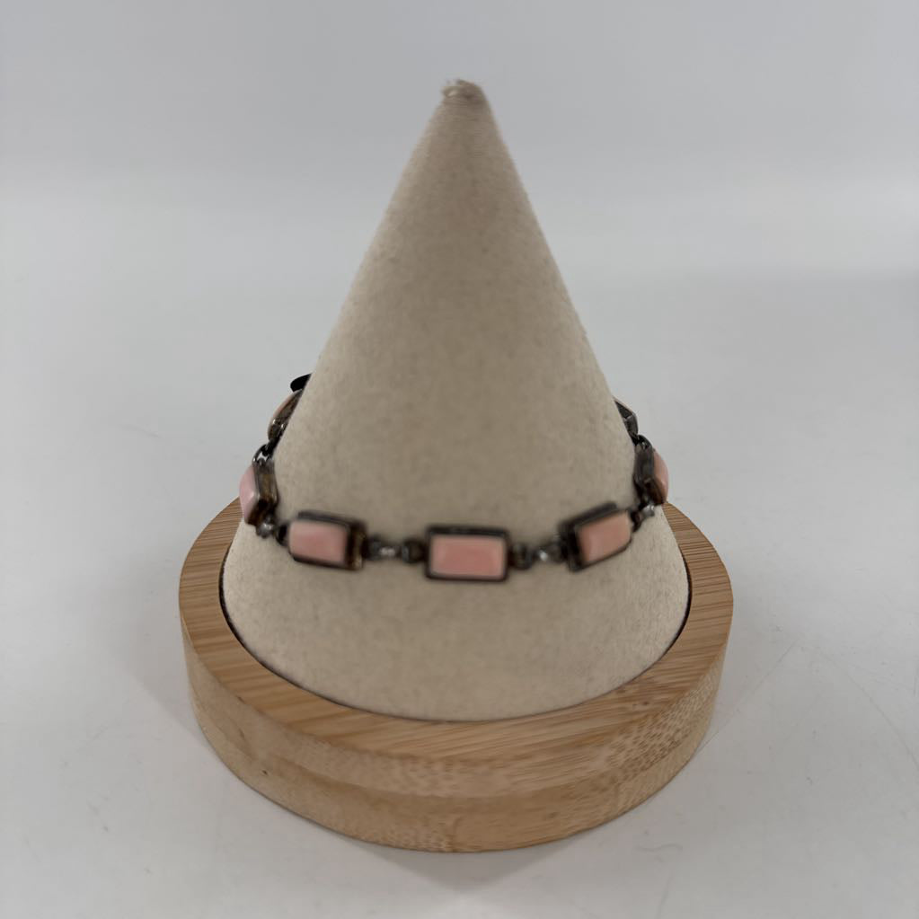 pink stone silver tone bracelet