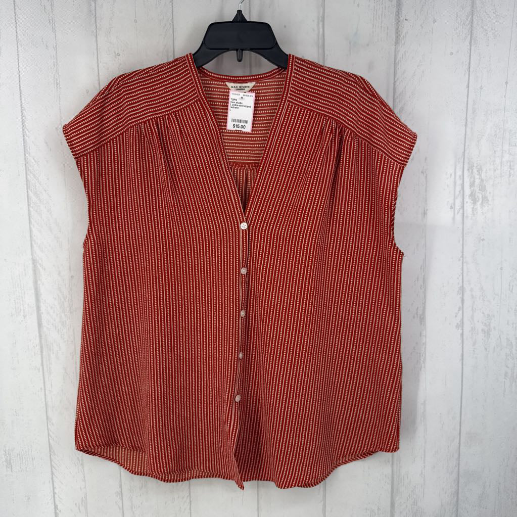 L polka-dot/striped button down cap slv top