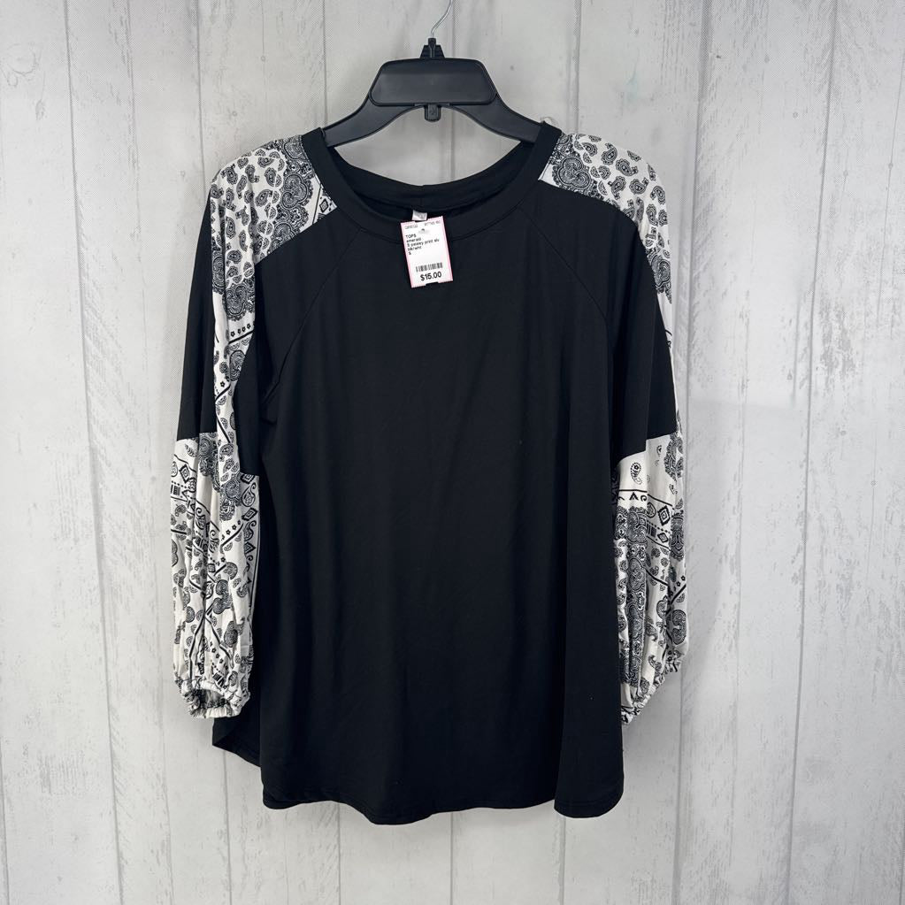 S paisley print slv solid top
