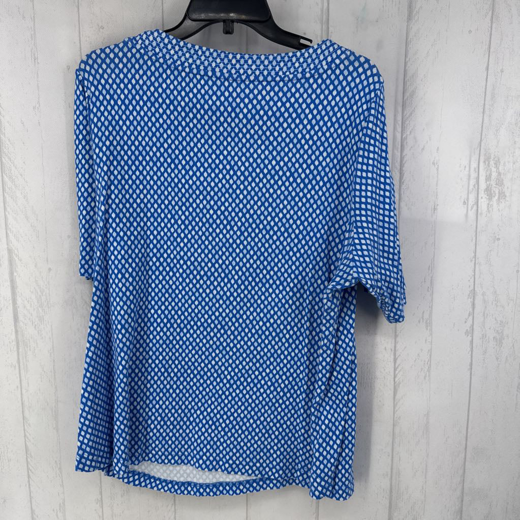 1X printed smocked neckline s/s top