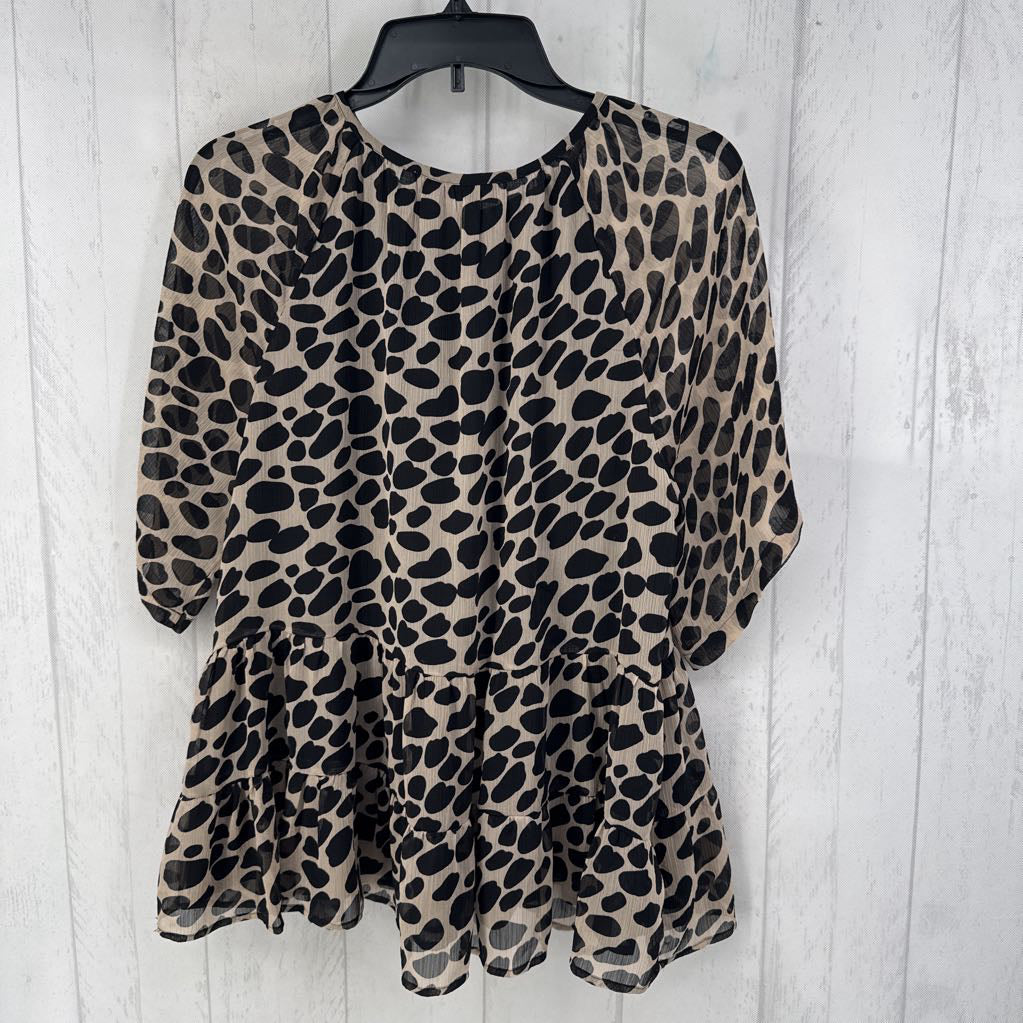 M animal print s/s peplum top