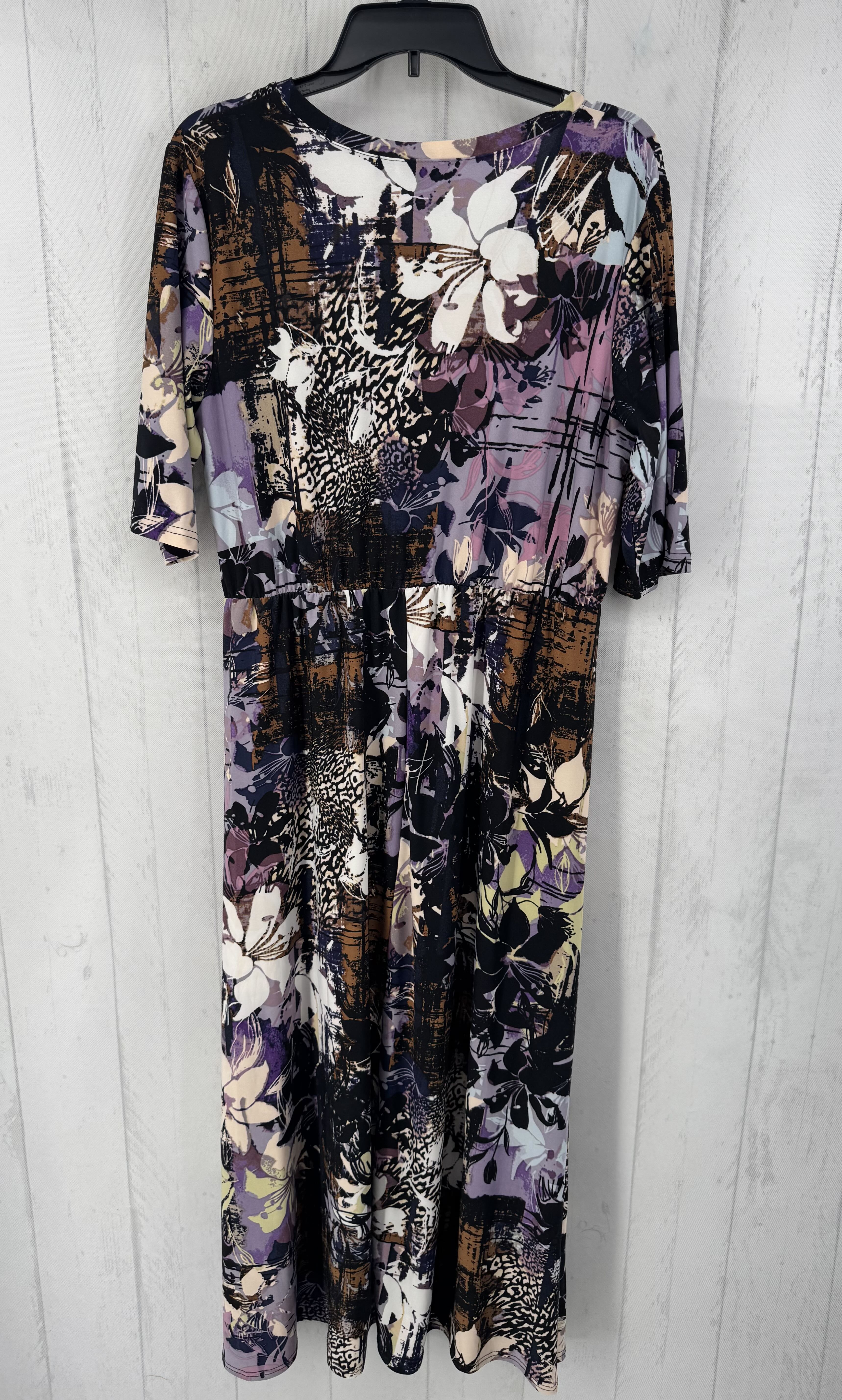 L flo print v-neck elbow slv dress